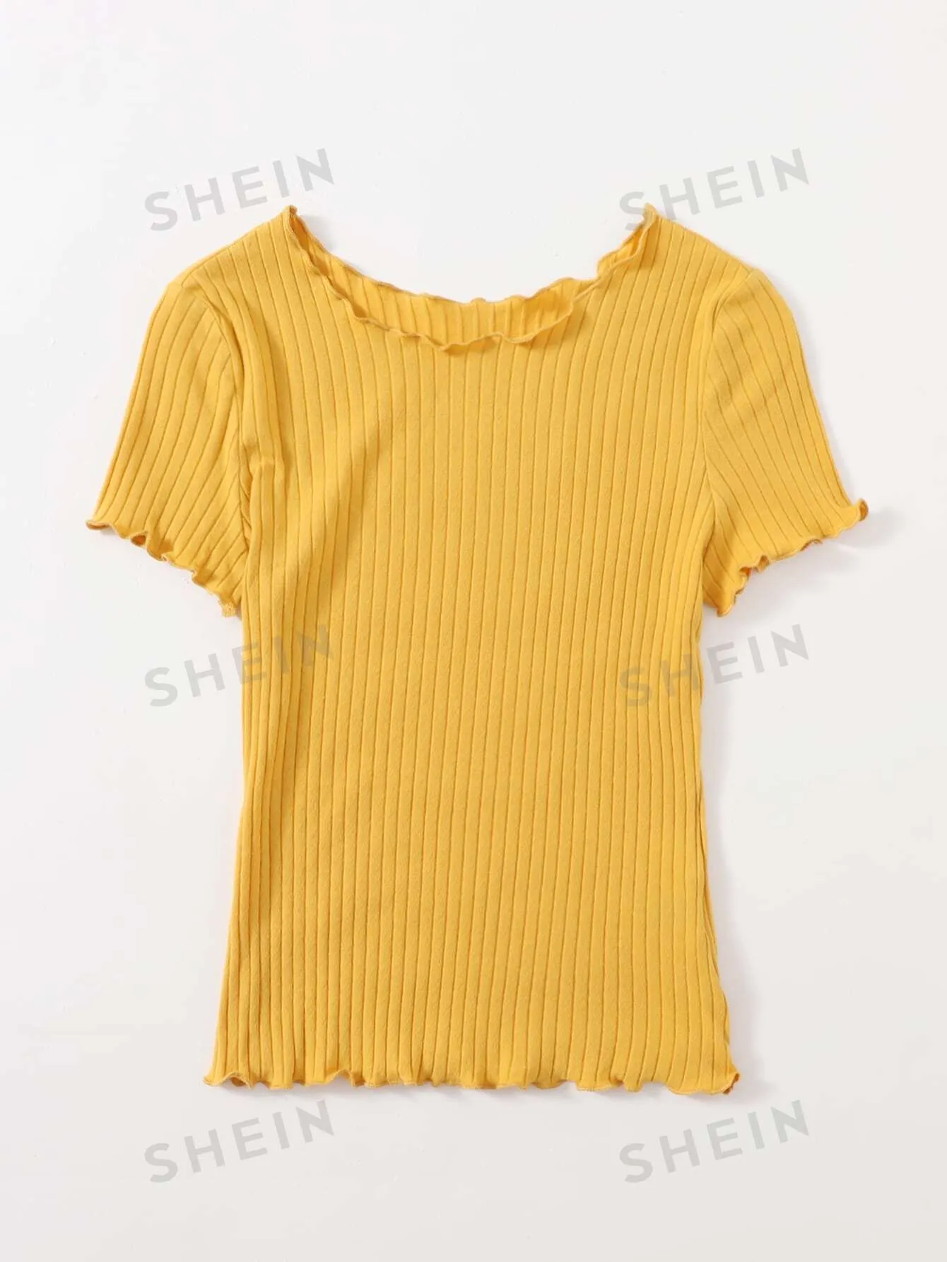 SHEIN Ribbed Lettuce-Edge Form-Fitting Top
