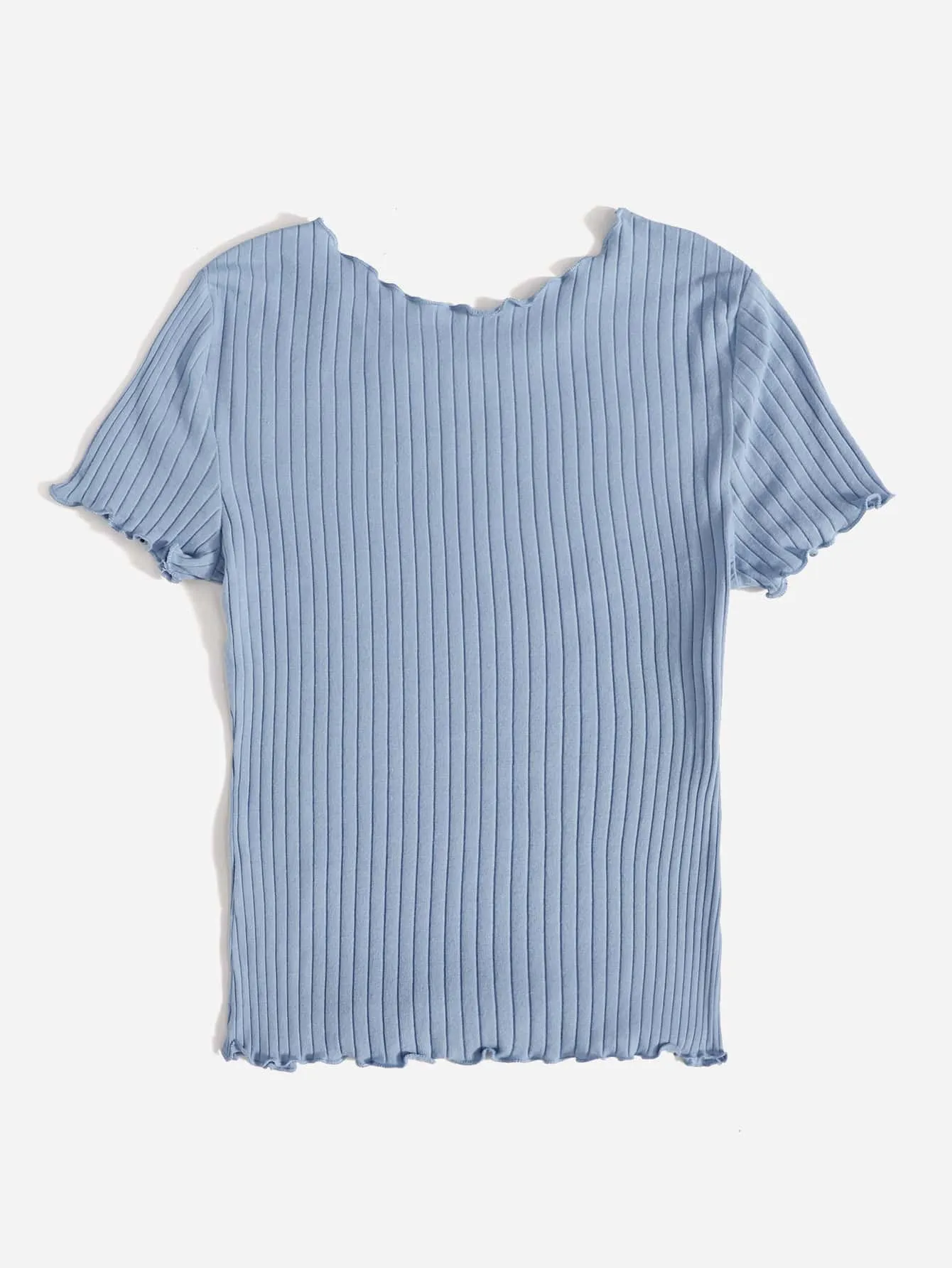 SHEIN Ribbed Lettuce-Edge Form-Fitting Top