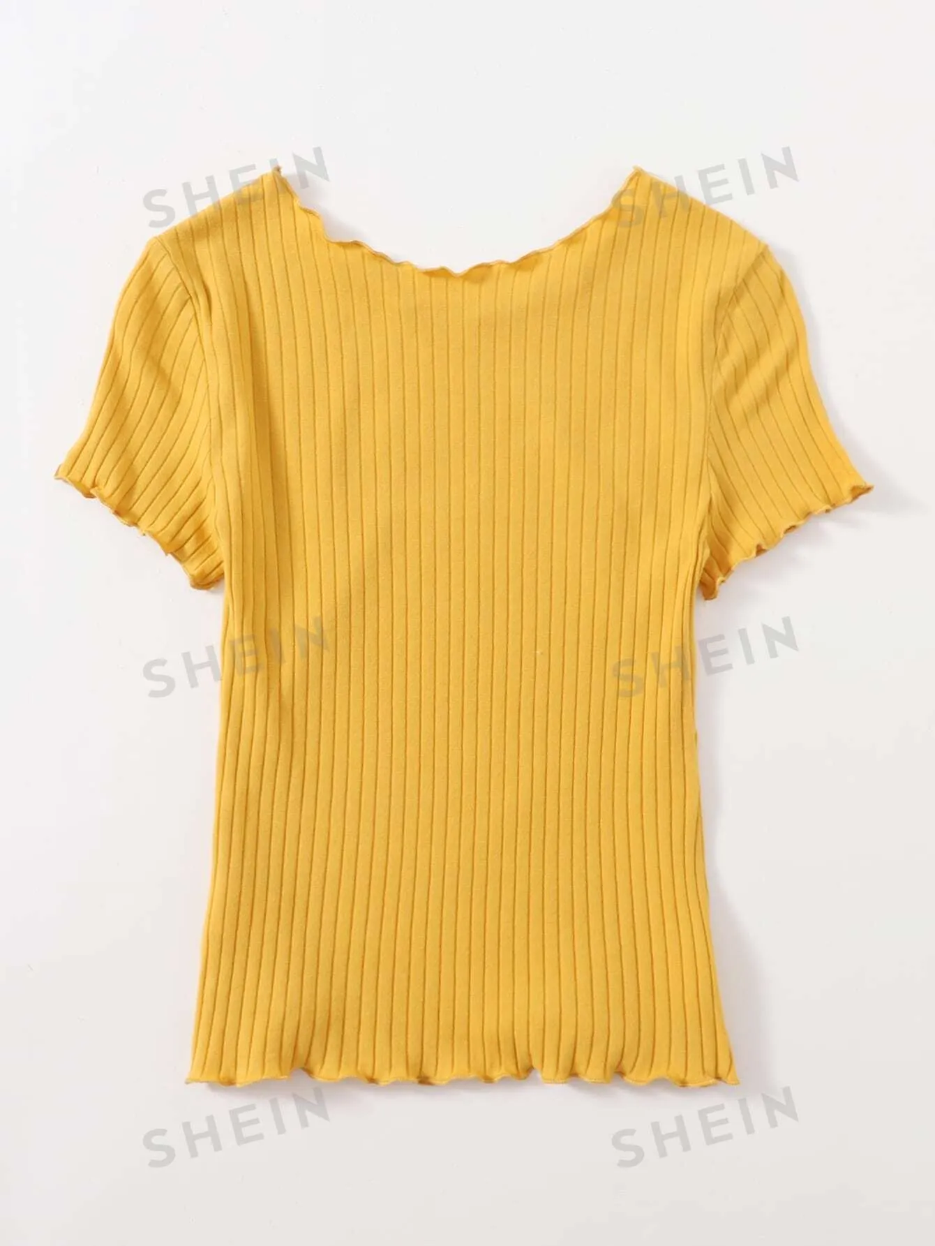 SHEIN Ribbed Lettuce-Edge Form-Fitting Top