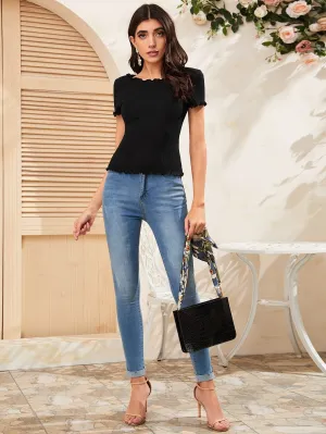 SHEIN Ribbed Lettuce-Edge Form-Fitting Top