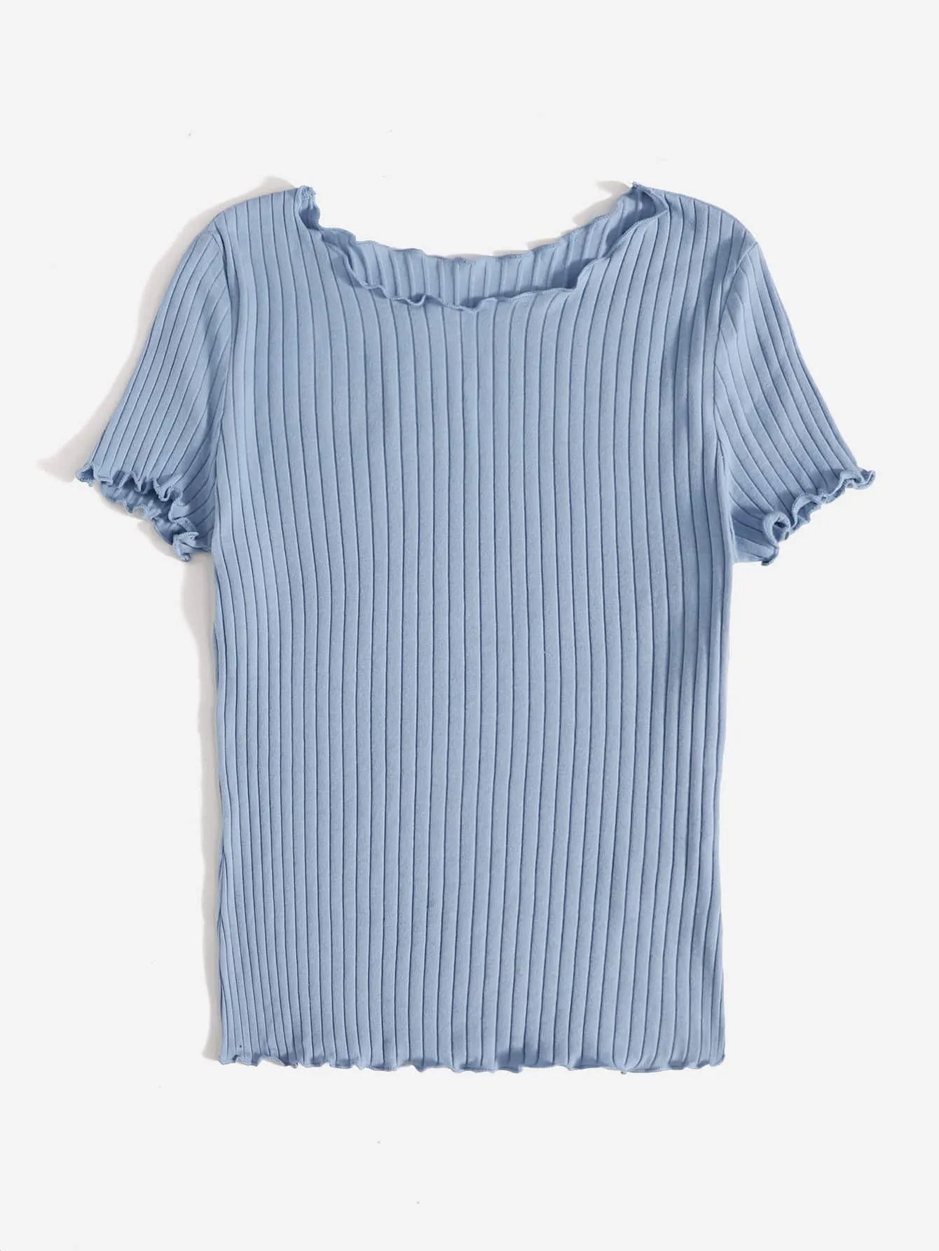 SHEIN Ribbed Lettuce-Edge Form-Fitting Top