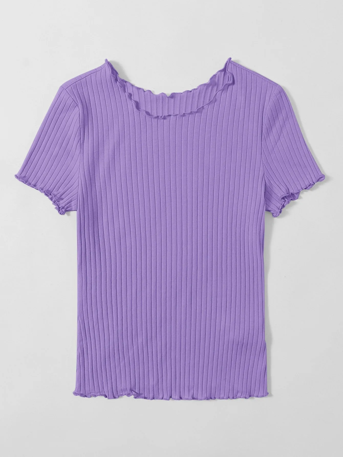 SHEIN Ribbed Lettuce-Edge Form-Fitting Top