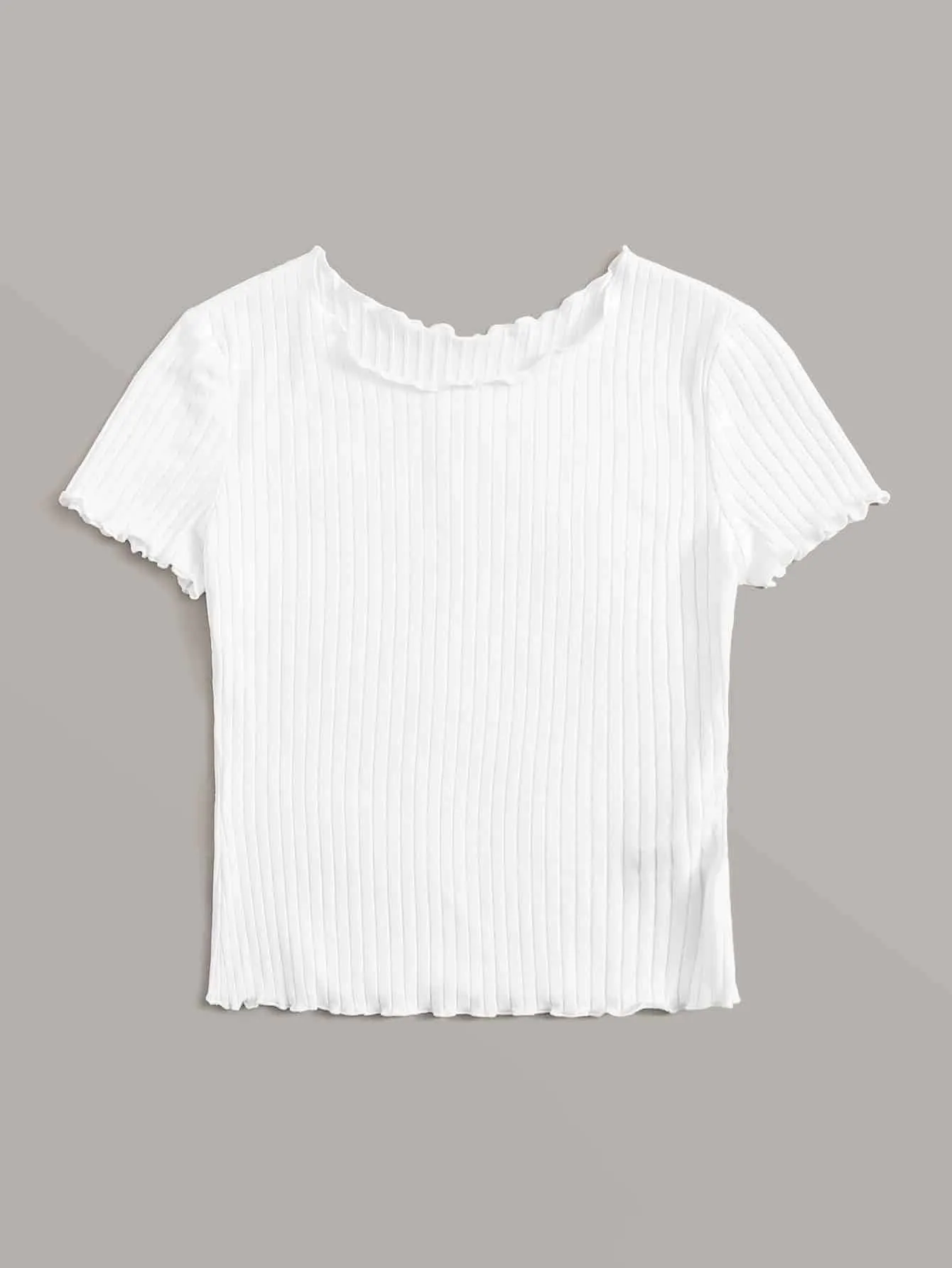 SHEIN Ribbed Lettuce-Edge Form-Fitting Top