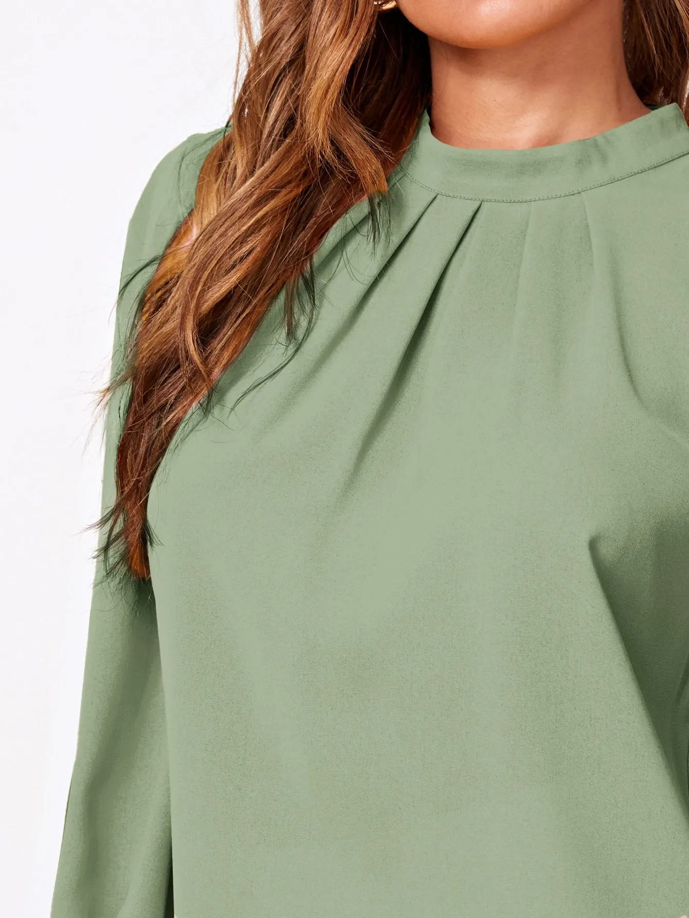 Solid Ruched Keyhole Back Blouse