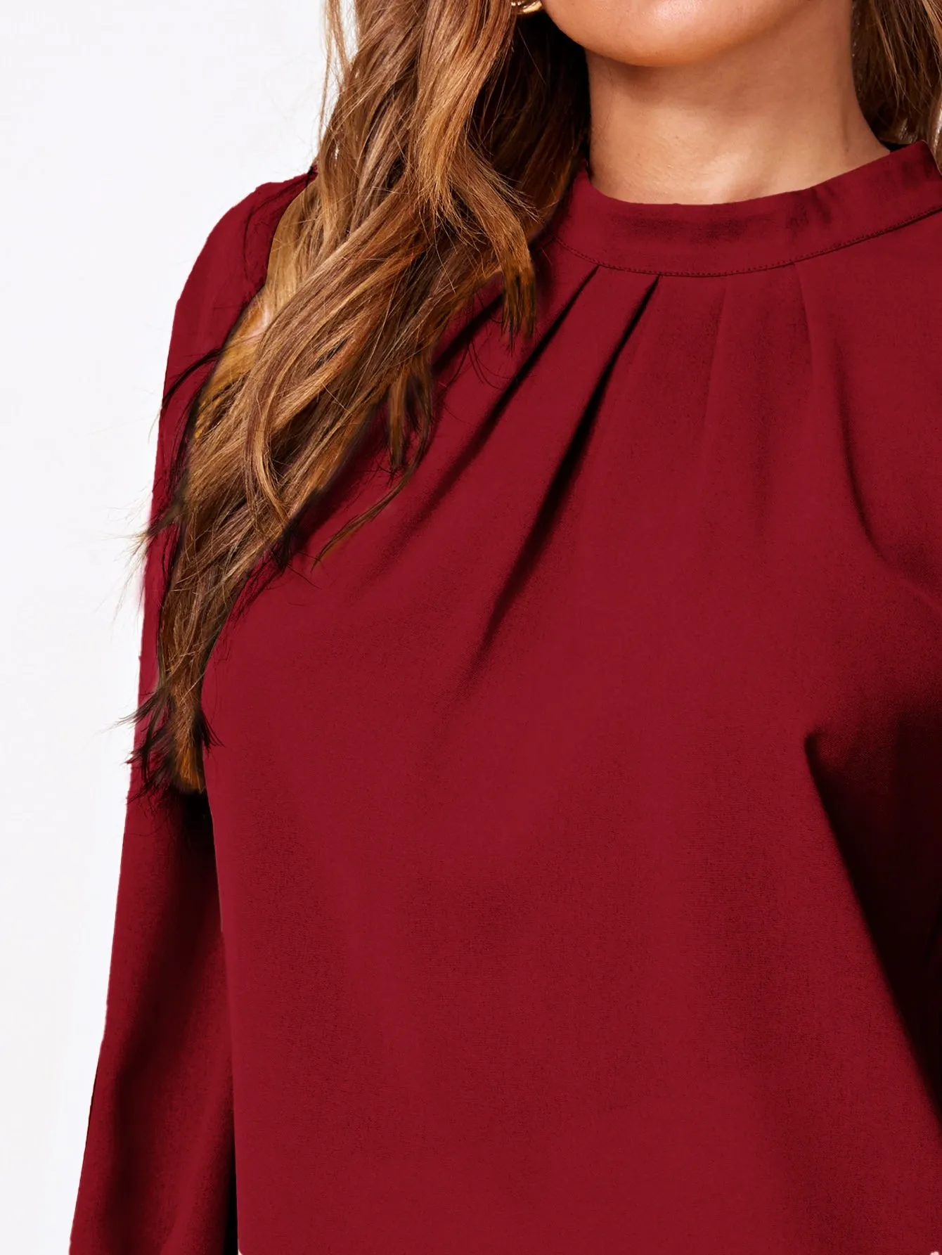 Solid Ruched Keyhole Back Blouse