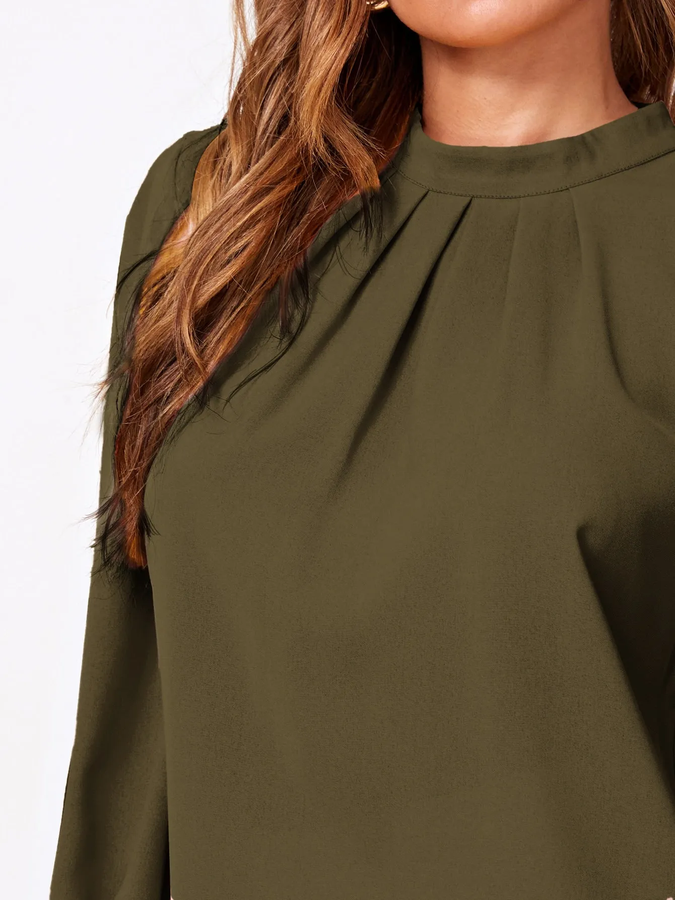 Solid Ruched Keyhole Back Blouse