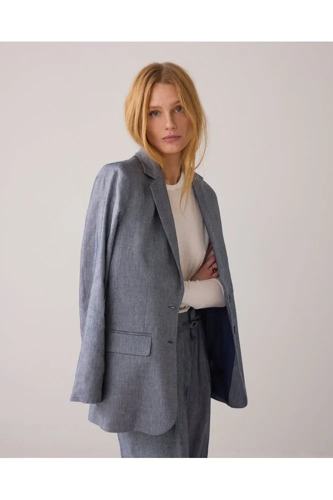 SS25 Summum Navy Linen Blend Blazer