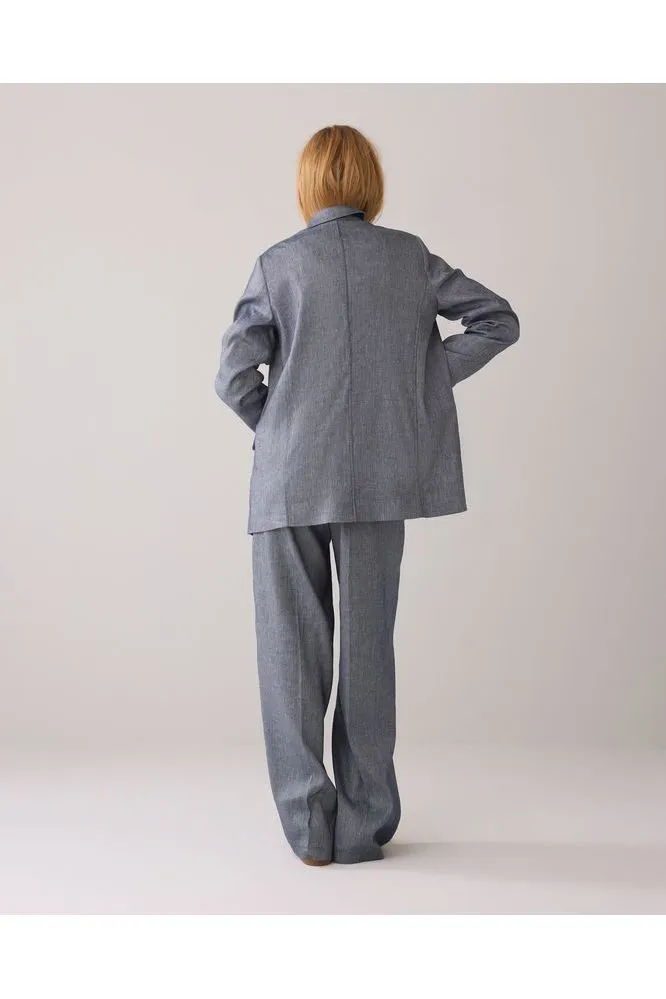 SS25 Summum Navy Linen Blend Blazer