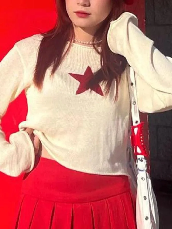 Star Crochet Knit Cropped Sweater