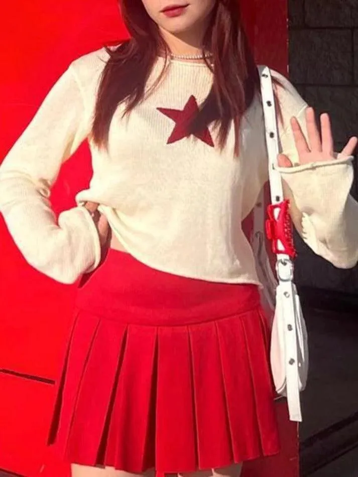 Star Crochet Knit Cropped Sweater