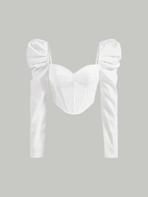 Sweetheart Neck Puff Sleeve Crop Blouse