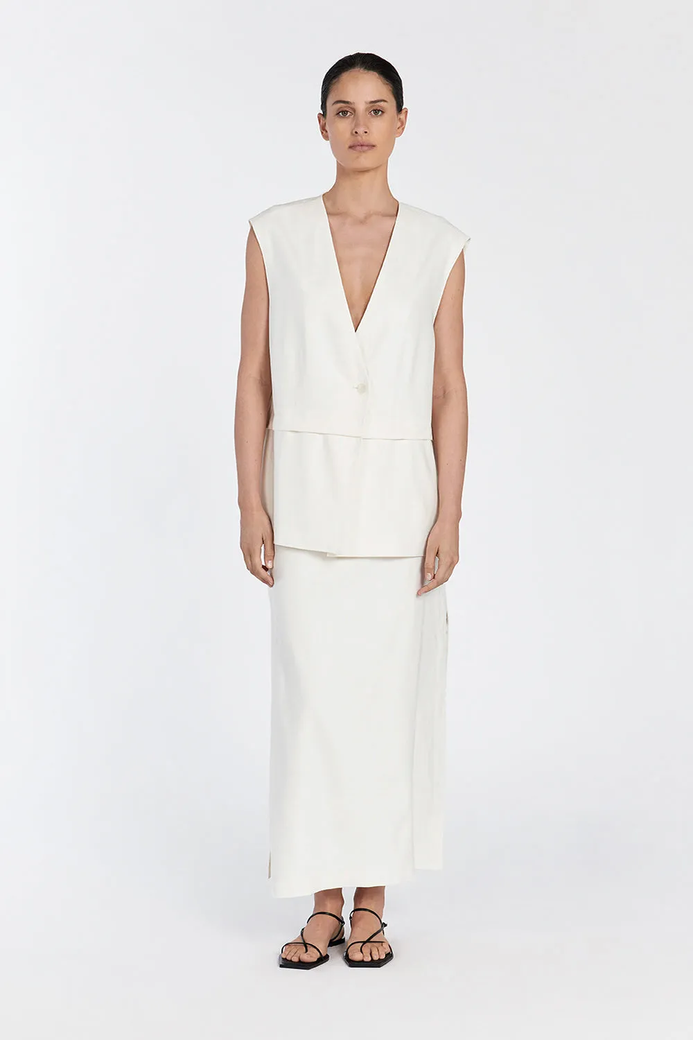 TAYLOR OFF WHITE SPLIT MIDI SKIRT