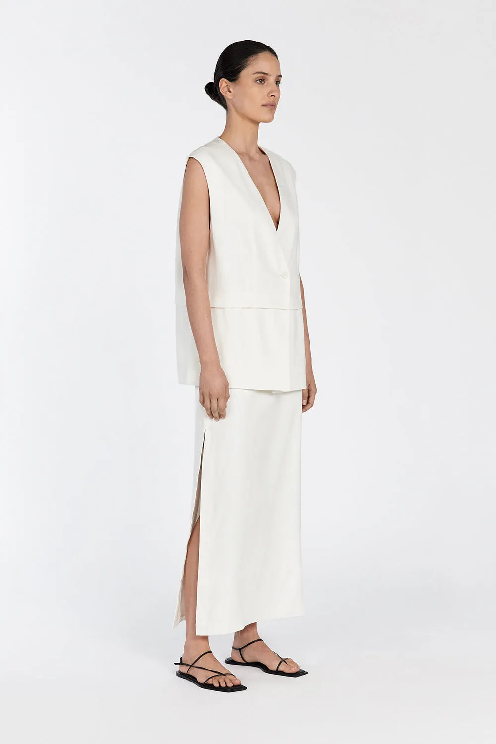 TAYLOR OFF WHITE SPLIT MIDI SKIRT