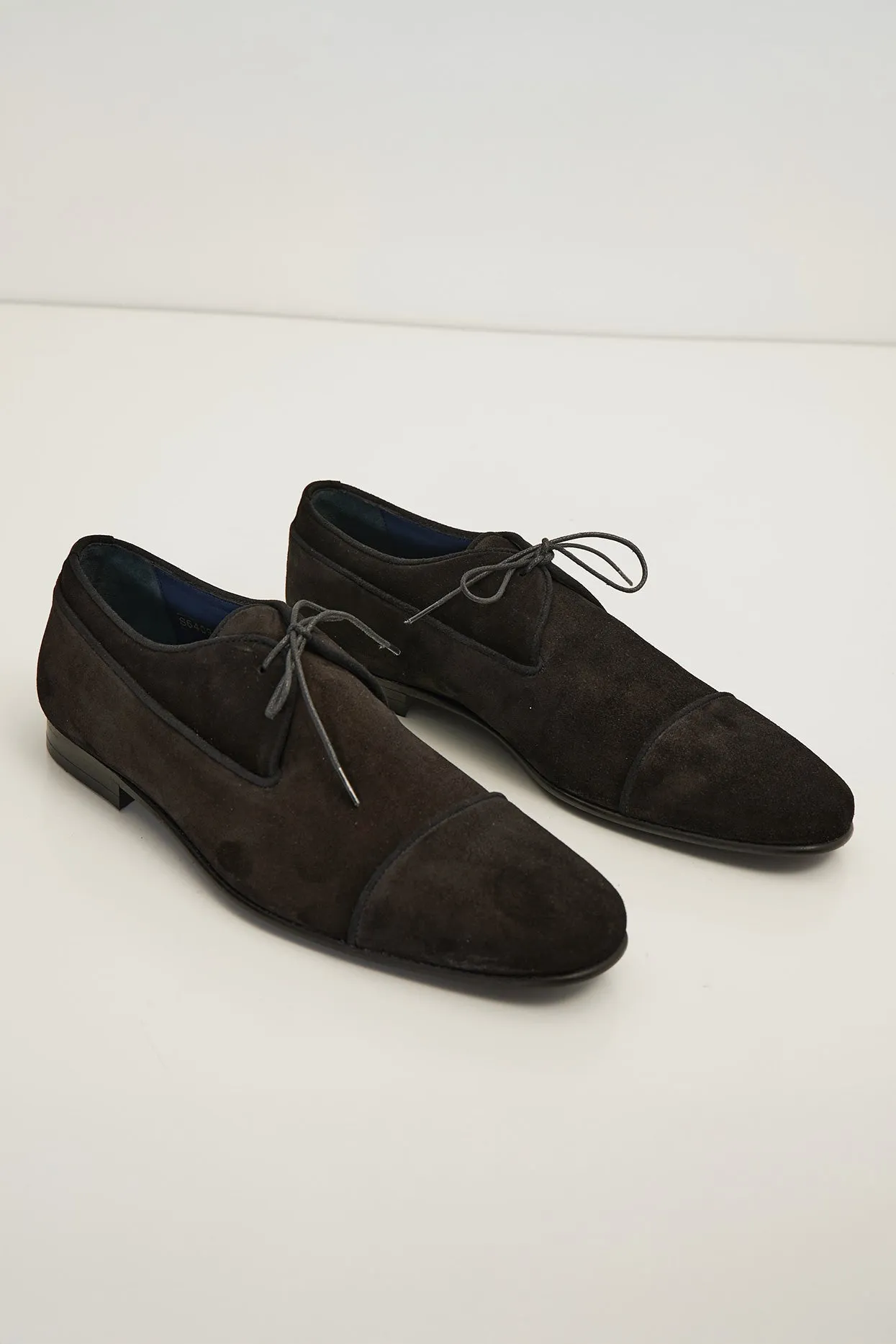 The Formal Leather Cap Toe Derby Shoes - Black Suede