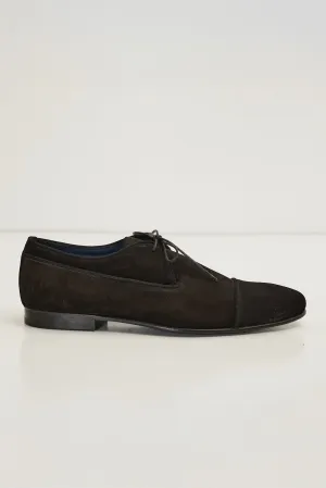 The Formal Leather Cap Toe Derby Shoes - Black Suede