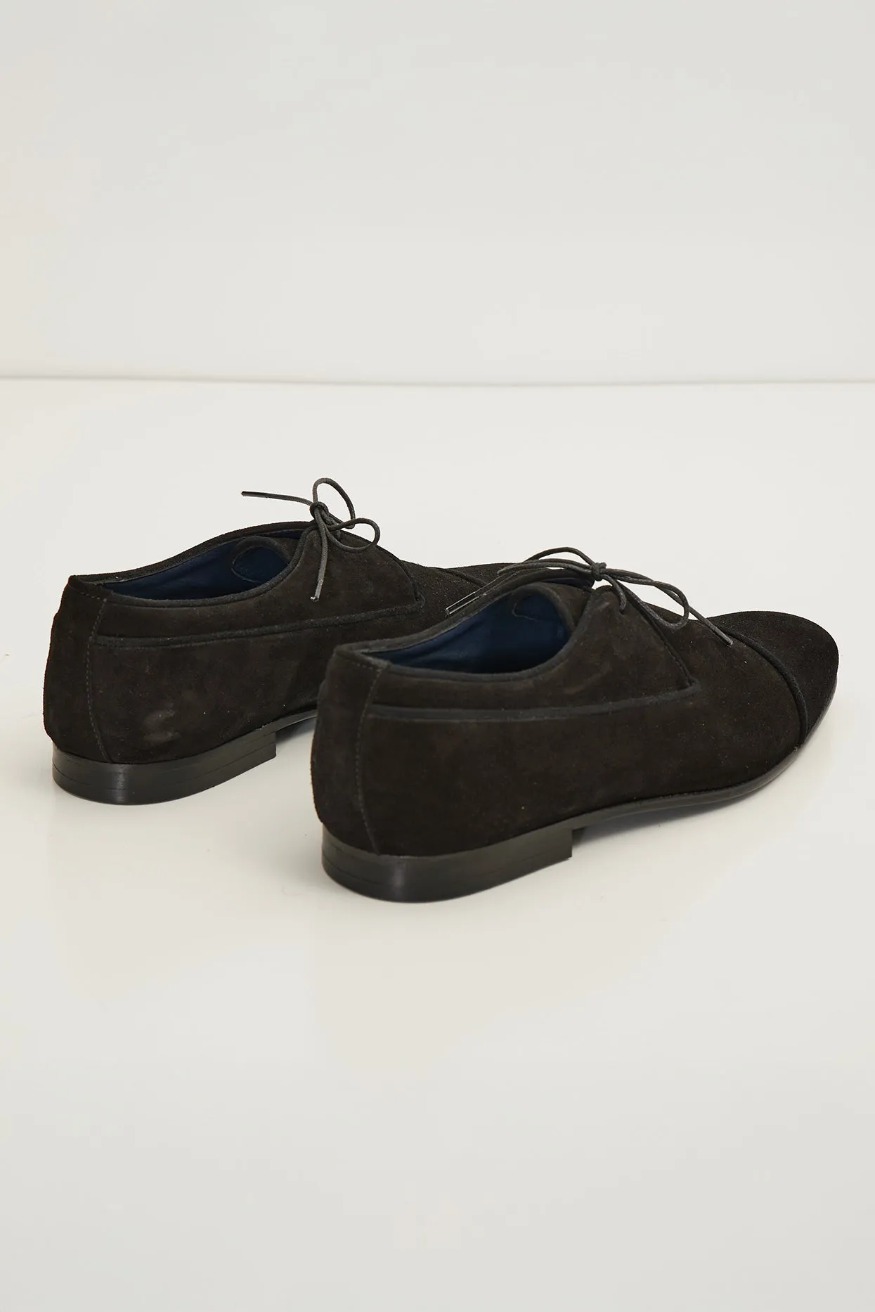 The Formal Leather Cap Toe Derby Shoes - Black Suede