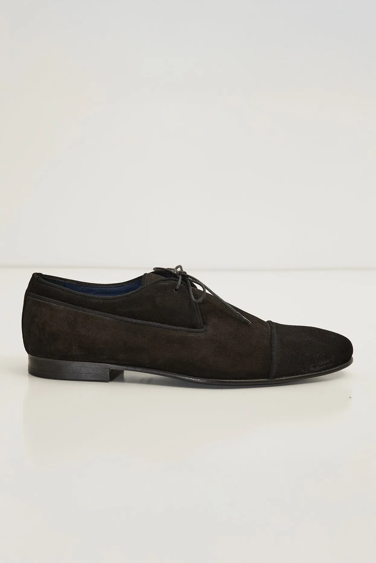 The Formal Leather Cap Toe Derby Shoes - Black Suede