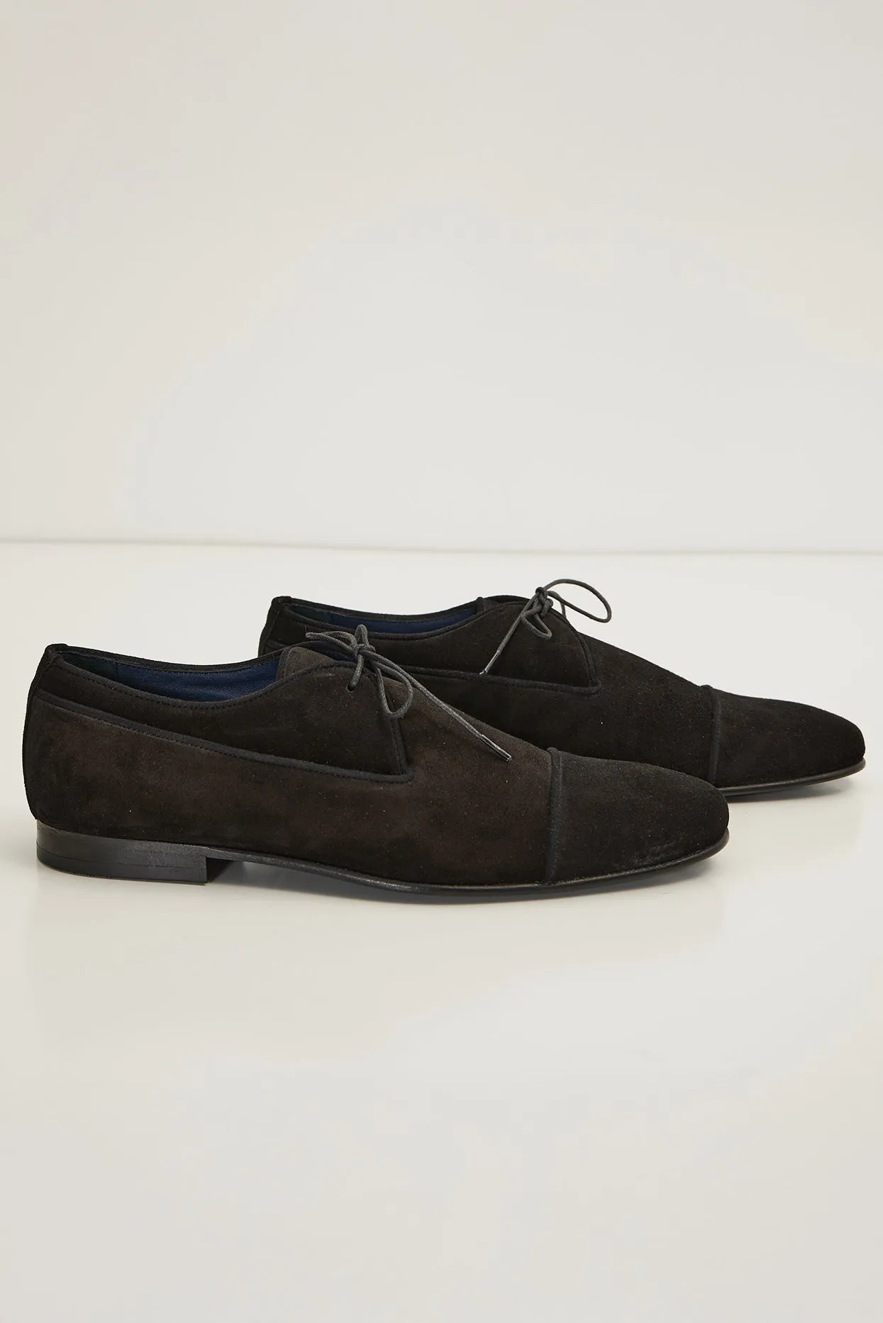 The Formal Leather Cap Toe Derby Shoes - Black Suede