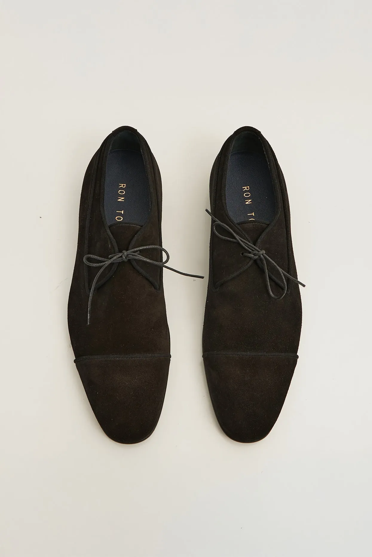 The Formal Leather Cap Toe Derby Shoes - Black Suede