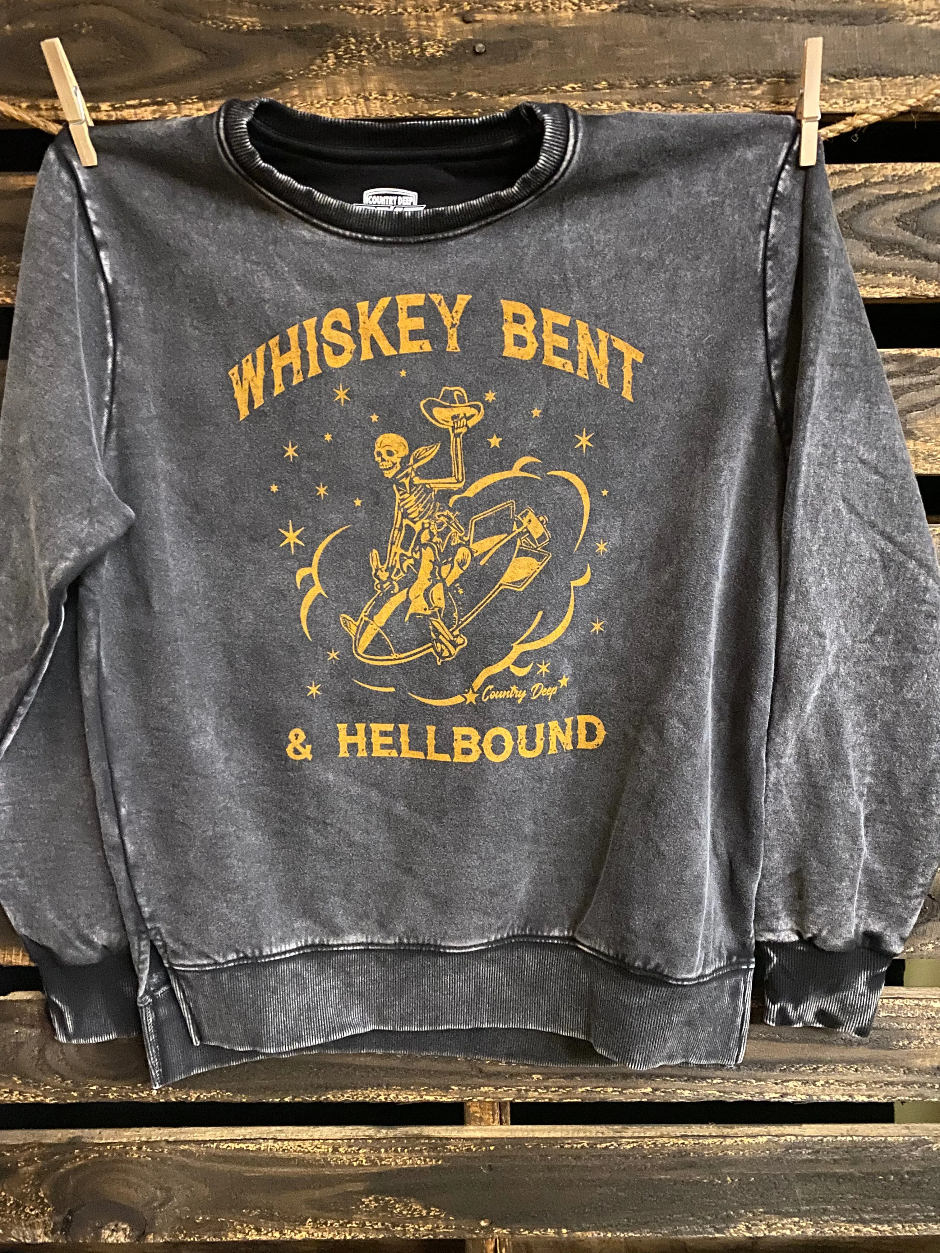 Whiskey Bent Hellbound Acid Wash Relaxed fit crew neck Sweatshirt