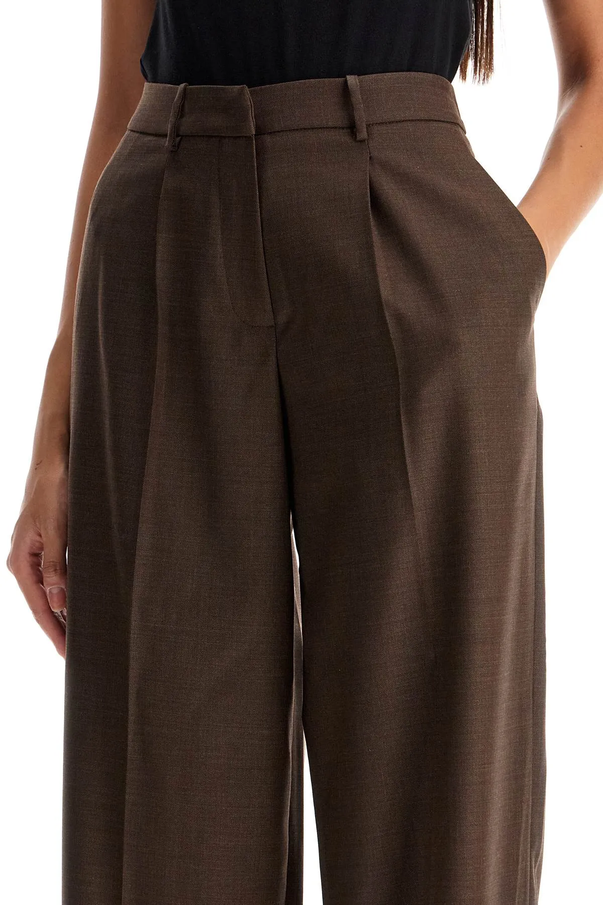 wide stretch wool trousers for comfortable fit 118724 BROWN