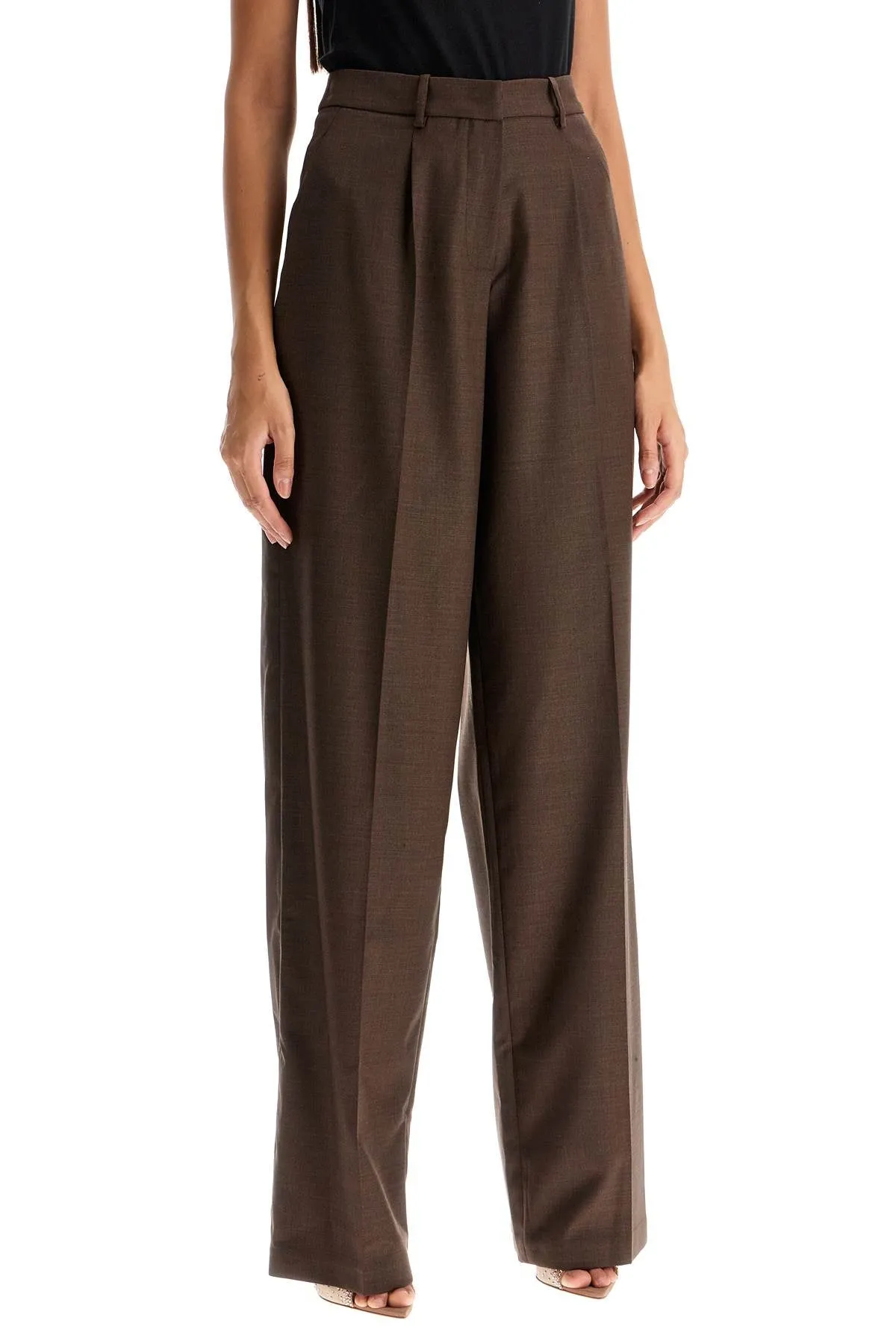 wide stretch wool trousers for comfortable fit 118724 BROWN