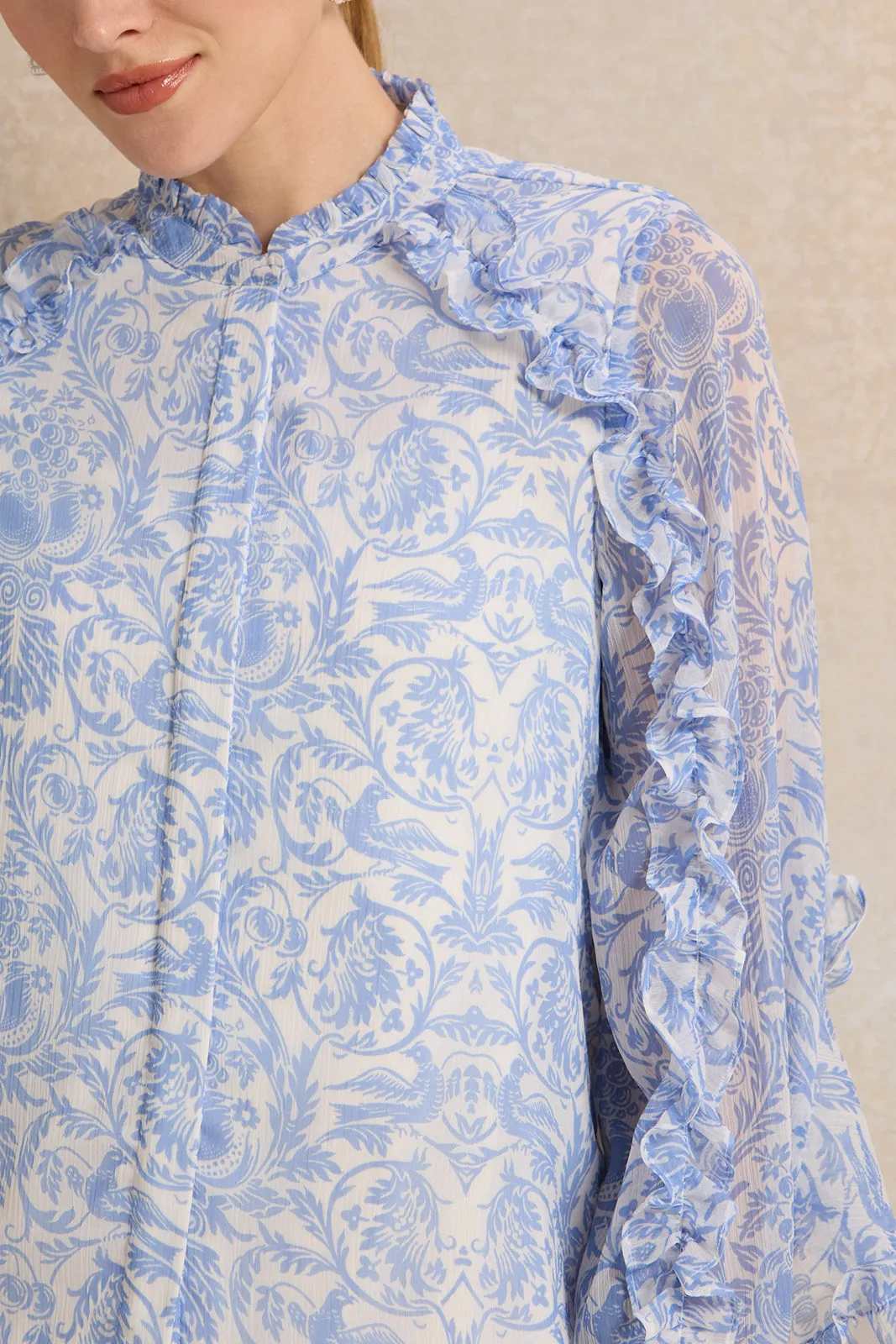 Women Blue Printed Chiffon Blouse