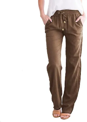 Women's Running Sweatpants Cotton Linen Casual Joggers Pants Summer Wide Leg Trousers with Pocket 2025