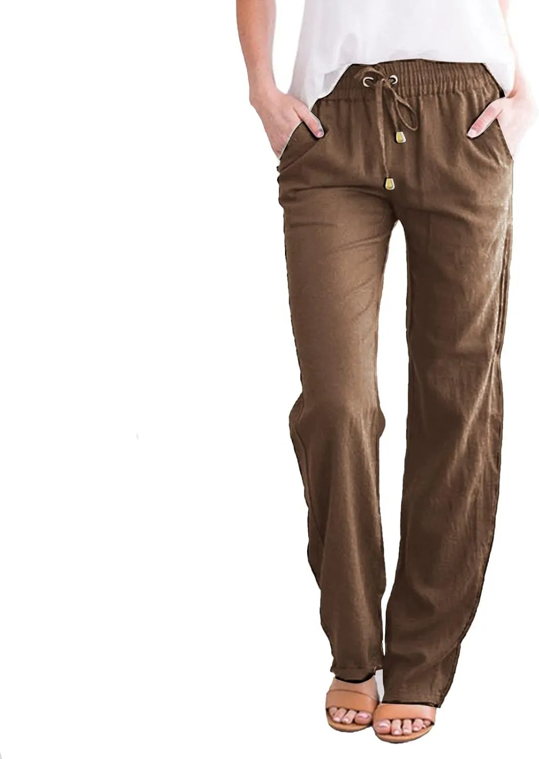 Women's Running Sweatpants Cotton Linen Casual Joggers Pants Summer Wide Leg Trousers with Pocket 2025