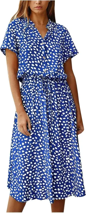 Women's Spring Dresses Summer Casual Loose Floral Print Dress 2024 V-Neck Short Sleeve Boho Maxi Dresses, S-3XL